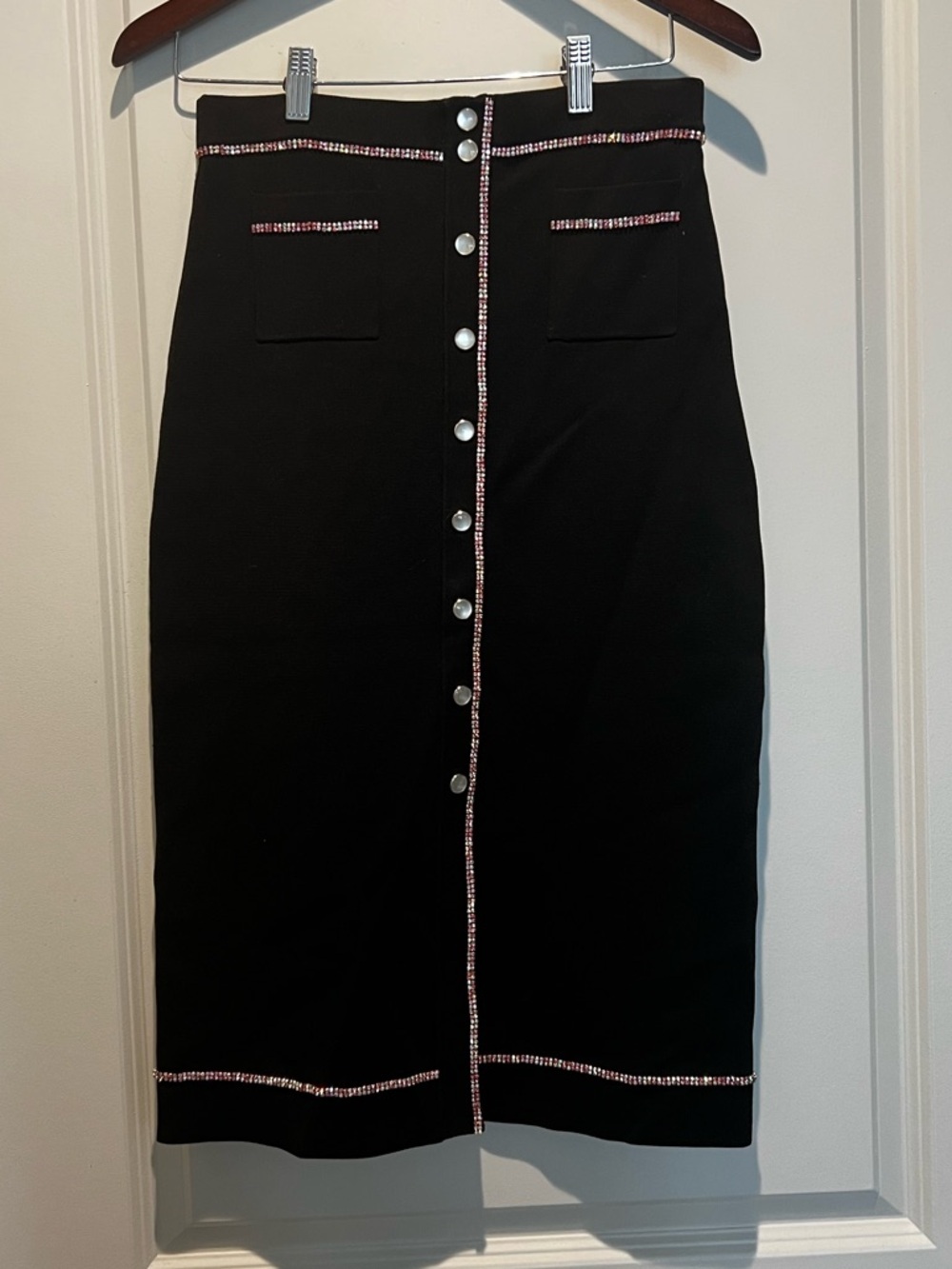 Sandro Paris Black Rhinestone Trim Knit Midi Skirt Small NWT - Picture 2 of 7